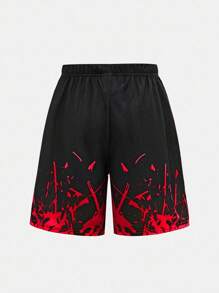 SHEIN Bộ đồ thể thao rộng rãi cho bé trai tuổi teen, gồm áo thun ngắn tay cổ tròn in hình và quần short, thích hợp cho bóng rổ, các hoạt động ngoài trời và tập thể dục. - Đỏ - Xem 9