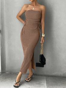 Islaluna Conjunto de 2 peças Top Cropped e Saia Listrada, Casual/Escritório, para Mulheres no Verão