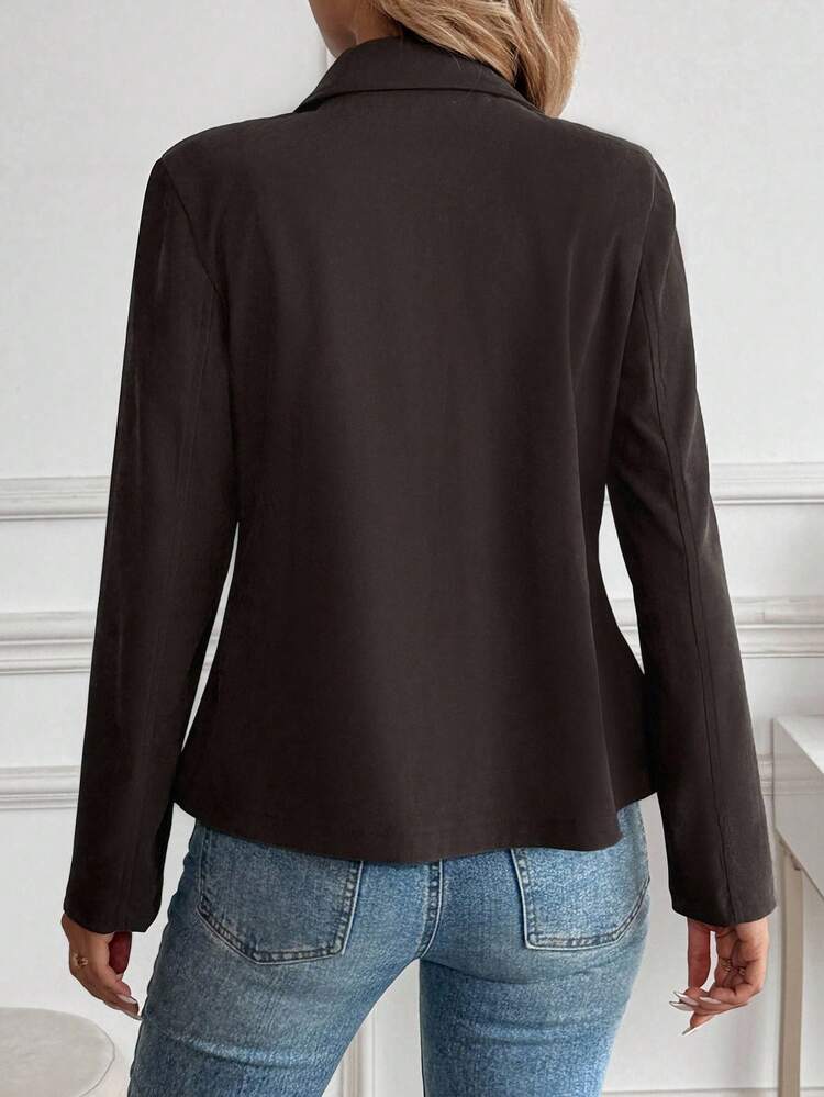 Women Solid Color Waterfall Style Elegant Office Blazer Brown Jacket Women Women Brown Jacket Brown Zip Up Jacket Women Brown Blazer Women Jackets For Women Casual