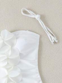 Swim Chiccia 2025 Summer New Women Swimsuit Beach 3D Floral Holiday Independence Day Solid Strapless Backless One-Piece Swimwear - White - View 7