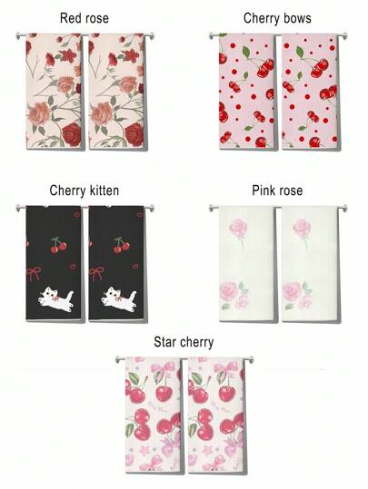 Kawaii 1pc Bow Cherry Hand Towel - Cute Kitchen & Bath Towel, Super Absorbent Quick-Dry Polyester With Decorative Butterfly Bow, Kawaii Aesthetic Gift , Spring Decor, Tea Party - Low Lint, Machine Washable