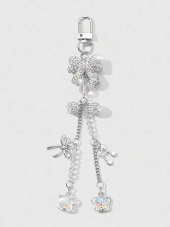 Kawaii 1pc Delicate, Sweet, Versatile, Luxurious High-End Silver Chain Soft Pottery Fully Decorated With Rhinestones Bow, Rhinestone Ball, Music Note, Flower, Star Decoration, Suitable For Women, Daily Wear, Holiday Gift, DIY Phone Case, Keychain, Bag Charm, Phone Pendant