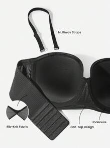 LUVLETTE 女士黑色透气无肩带隐形无缝聚拢钢圈基础款T恤式文胸