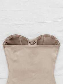 Soleia 性感绒面革抹胸铆钉解构短款上衣，适合节日、约会、下午茶、度假、音乐节、波西米亚风、邮轮、海滩、夏季 - 杏色 - 查看 6