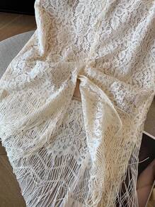 EMERY ROSE 女士优雅流苏下摆蕾丝裙 - 杏色 - 查看 5