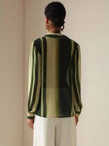 Vesra Blouse longue à manches longues avec boutons et imprimé rayures en mousseline de soie, style décontracté pour femmes en été