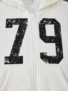 SHEIN Explorewe 2 Stücke Tween Mädchen Lässig Kapuzen-Reißverschluss Locker Bedruckter Sweatshirt und Elastischer Taille Weite Bein Hose Set, geeignet für Frühling/Herbst, Lässig, Urlaub, Straße, Pendeln, Sport - Aprikosenfarben - Übersicht 8