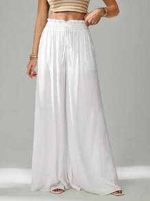 SHEIN Tall Women's Solid Color Drawstring Waist Loose Fit Summer Casual Pants - White - View 1