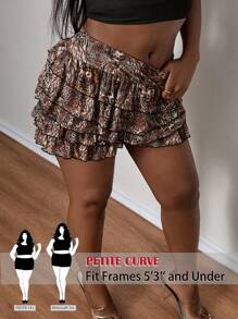 SHEIN PETITE CURVE Damen Große Größen Rock-Shorts mit Zebra Streifenmuster und mehreren Rüschenschichten - Verschiedenfarbig - Übersicht 1