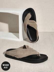 SHUZIA Damen Weit geschnittene Slipper Sandalen mit dickem Boden, bequem für den Alltag, Outdoor, Wildleder, grau - Hellgrau - Übersicht 1