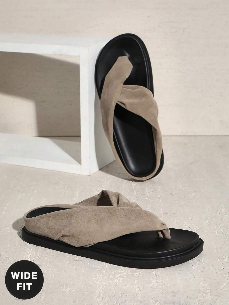 SHUZIA Damen Weit geschnittene Slipper Sandalen mit dickem Boden, bequem für den Alltag, Outdoor, Wildleder, grau - Hellgrau - Übersicht 1