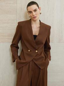 Aveloria Modichic 1 Set Women Long Sleeve Asymmetrical Collar Turnover Cuff Straight Leg Loose Suit Fall Cloth For Women - Brown - View 7