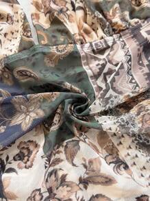 Soleia 秋季休闲女装度假沙滩印花露背吊带上衣波西米亚风佩斯利印花上衣印花上衣系带上衣 - 彩色 - 查看 4