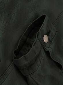 Manfinity Homme Áo khoác denim nam thời trang dạo phố có khóa kéo giản dị - màu đen - Xem 3