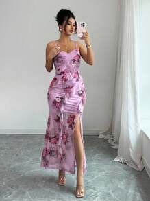 Elenzga Damen Neue Romantisches Volant Saum Elegantes Maxikleid mit Schlitz