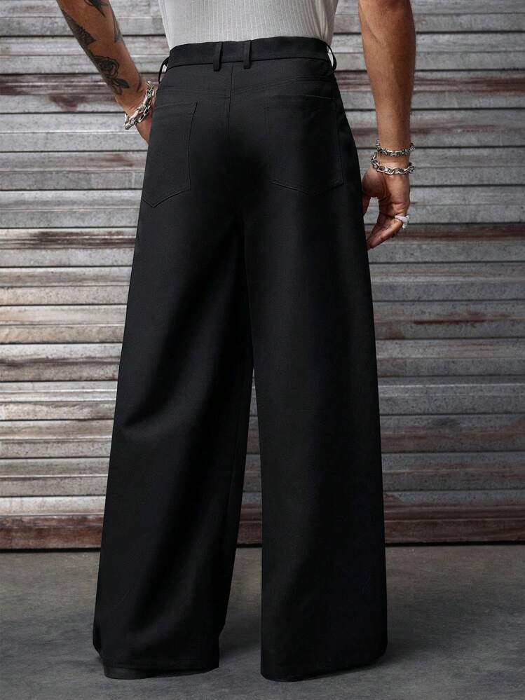 AXEPEAK Men's Casual Street Fashion Zip Decor Loose Wide-Leg Pants