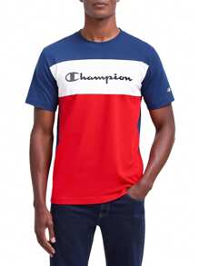 Champion Men's Casual Color Block Letter Print Short Sleeve T-Shirt For Summer