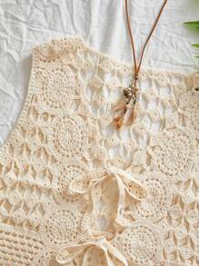 Travachic 女士针织上衣、度假风格、休闲夏日度假、波西米亚海滩度假、波西米亚风、节日庆典、海滩、夏季、毕业典礼、海滩必备品、女士假日镂空钩针背心、7 月 4 日女士、俱乐部、钩针 - 杏色 - 查看 3