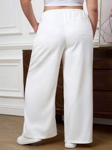 SHEIN Tall CURVE 大码纯色抽绳腰袋休闲宽松裤 - 白色 - 查看 2