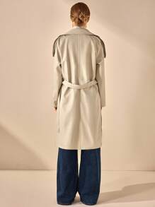 CLARA VERO Belted Water Repellent Long Trench Coat - Beige - View 2