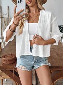 Camisa blanca de mujer de manga corta, casual y elegante para el verano/otoño - Blanco - Ver 3