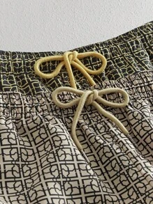 HIMLAND Set de 2 pantalones cortos casuales de cintura media con cordón y pierna recta para hombres