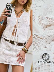 LanaWest Set de 2 piezas de Top con diseño calado de alta gama para mujer - Blanco - Ver 1