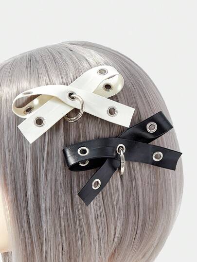 ROMWE Anime Vintage Hollow Bowknot Metal Ring Dual-Color Hair Clip, Subculture Personalized Fashion Versatile All-Season Hair Accessory
