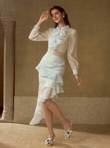 MOTF PREMIUM 刺绣荷叶边不对称半身裙 - 淺藍色 - 查看 6