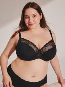 LUVLETTE Plus Pełne pokrycie, wsparcie, oddychająca siateczka na fiszbinach, koronka, elegancki czarny biustonosz typu minimizer, seksowna bielizna - Czarne - Zobacz 6