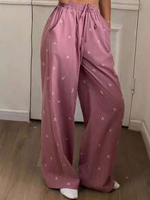 DAZY Cute Bow Print Loose Pajama Bottom, Winter - Purple - View 6