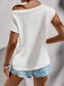 SHEIN LUNE Women's Sheer Shoulder Knitted Sweater Top, Casual Elegant For Holiday And Outdoor, Spring/Summer One Shoulder Top White Knit Top Summer Top Knit Top,Off The Shoulder Sweater Summer Knit Top Women Summer Top Elegant Sheer Shoulder Spring/Summer Loose Knit Casual Blouse For Women, Vacation And Streetwear One Shoulder Top Y2k Fall Clothes Women Fall Witchy Clothes