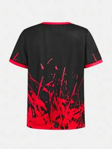 SHEIN Bộ đồ thể thao rộng rãi cho bé trai tuổi teen, gồm áo thun ngắn tay cổ tròn in hình và quần short, thích hợp cho bóng rổ, các hoạt động ngoài trời và tập thể dục. - Đỏ - Xem 10