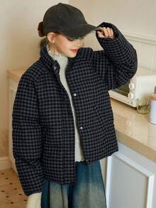 DAZY 青少年女孩格子印花插肩袖休闲夹克，冬季 - 藍色 - 查看 4