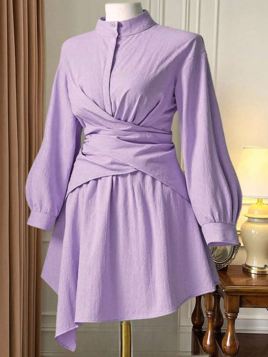 DreamSkyne Camisa larga con cruzado de talle grande para mujer - Púrpura malva - View 1