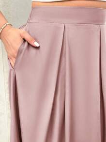 Firerie Falda larga plisada de talle alto en gris con bolsillos, cintura elástica, para otoño y vuelta al colegio, tallas grandes para mujer - Rosa vieja - Ver 7