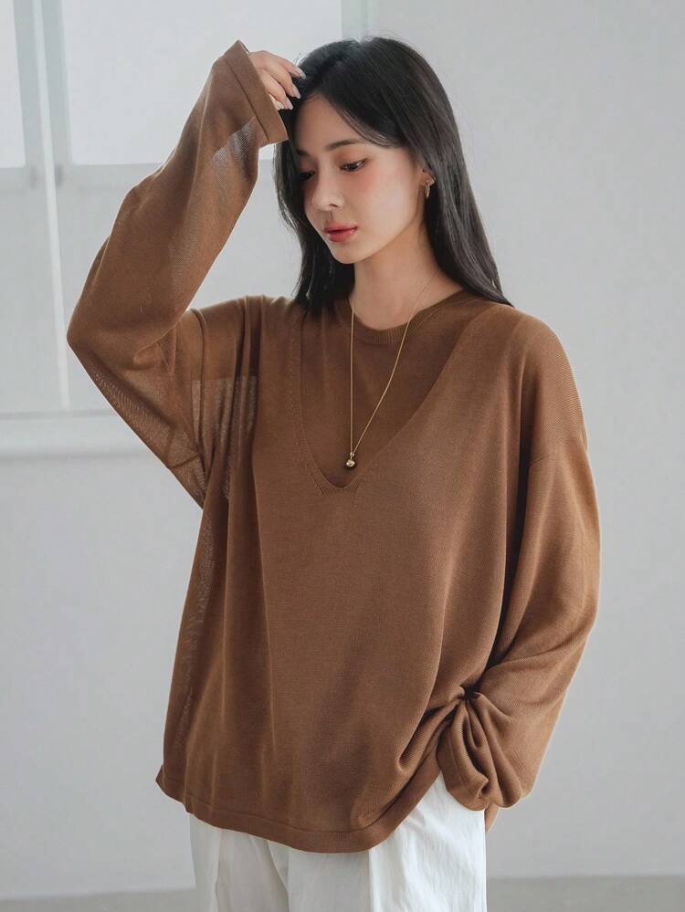 2pcs/Set Women Spring Autumn Loose Business Casual Office/Home Wear Solid Minimalist Sweater Vest Knit Outfit,Fall Women Clothes