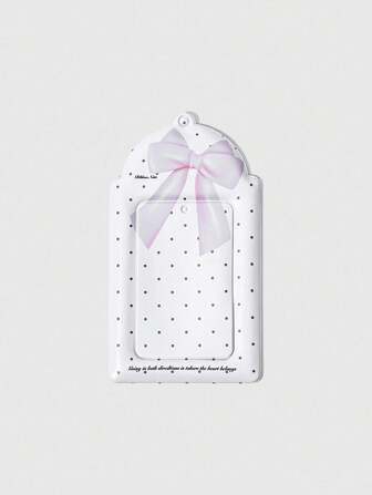 Kawaii Portador de tarjetas blanco con pequeños puntos rosados, estampado de moño, estuche multifuncional para identificación, tarjeta de autobús, credencial de trabajo, accesorio colgante de bolso