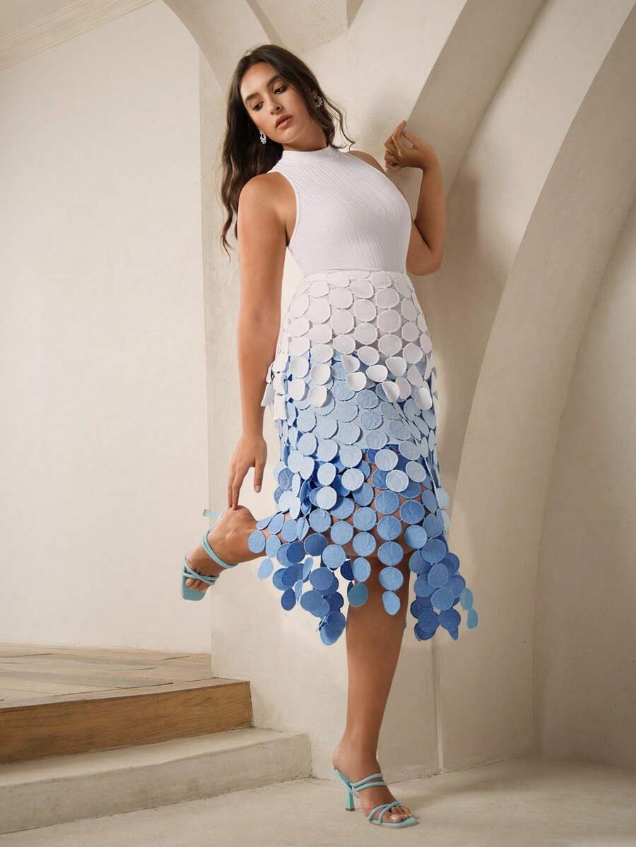 Anewsta Váy xòe thêu tua rua lưng cao, váy lễ hội mùa hè cho nữ - Màu xanh lam - Xem 1