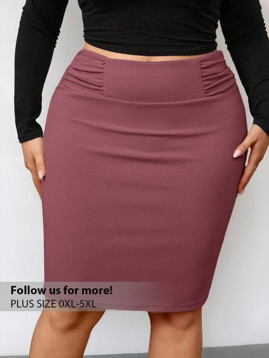 Firerie Plus Size Mulheres Cor Sólida Plissada Elegante Bodycon Saia - Rosa - Ver 1