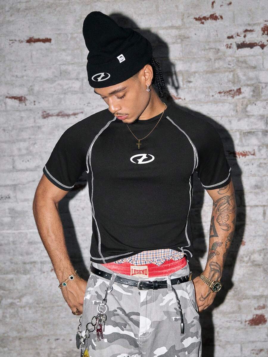 AXEPEAK Men's Raglan Sleeve Casual Short Sleeve T-Shirt, Summer - Black - View 1