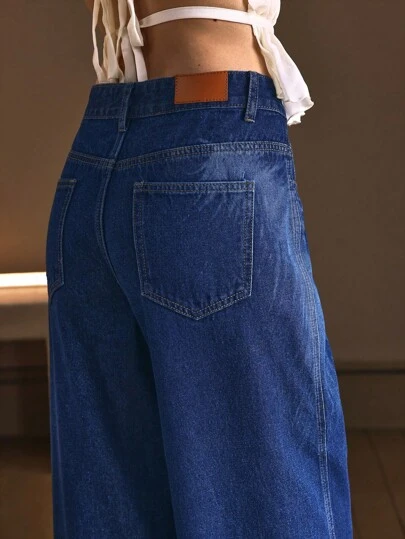 SHEIN BAE 女士休闲通勤阔腿水洗牛仔裤