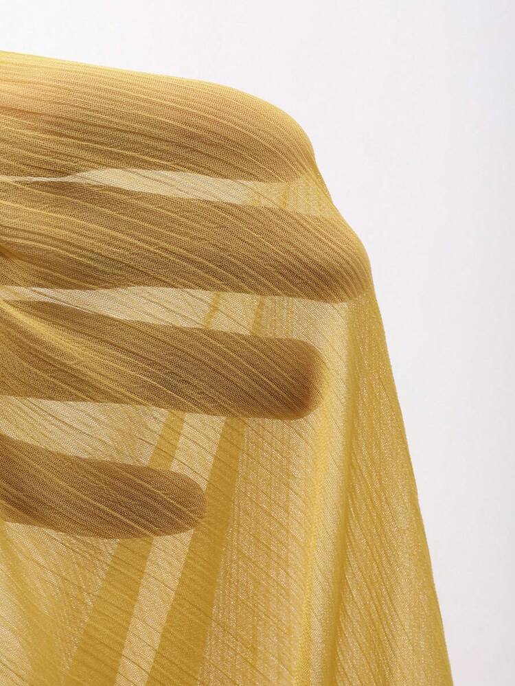 Dazy Plus Chiffon Puff Sleeve Patchwork Frill Trim Cropped Yellow Blouse, Summer
