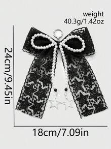 ROMWE Kawaii 1pc Handmade Vintage Goth Style Beaded Keychain/Bag Charm With White Faux Pearl, Black Beads, Hollow Stars, Tulle & Bow, Unique Gift For Women, Girls - Black and White - View 5