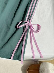 Comfortcana Pantalón con piernas rectas y holgado de talla grande con rayas verdes y ribete contrastante