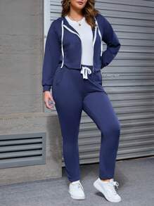 INAWLY Plus Size Women Casual Hooded Grey Sweatshirt Jacket With Letter Print, Pockets And Zipper Design, Autumn/Winter