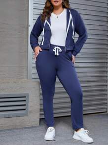 INAWLY Plus Size Women Casual Hooded Grey Sweatshirt Jacket With Letter Print, Pockets And Zipper Design, Autumn/Winter