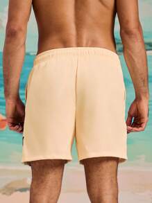 Manfinity KASUA Men's Elastic Waist Drawstring Loose Casual Palm Tree Print Beach Shorts - Pink - View 2