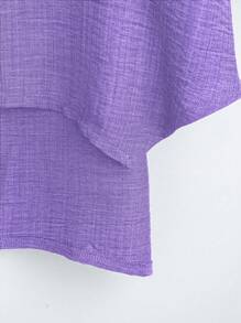 Linhara 加大码纯色圆领落肩不对称下摆衬衫