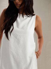 MUSERA Top sin mangas de lino de línea larga, camiseta holgada de verano para vacaciones, playa